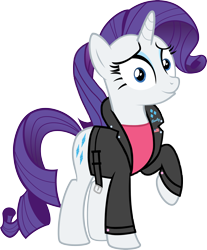 Size: 3372x4071 | Tagged: safe, artist:datnaro, artist:nickman983, artist:sebisscout1997, edit, rarity, pony, unicorn, 1950s, 50's fashion, clothes, greaser, jacket, leather jacket, ponytail, simple background, transparent background, tunnel snakes, tunnel snakes rule, vector