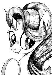 Size: 1748x2480 | Tagged: safe, artist:dsana, starlight glimmer, pony, unicorn, black and white, female, grayscale, mare, monochrome, solo