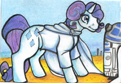 Size: 1107x761 | Tagged: safe, artist:cyzzane, rarity, pony, unicorn, crossover, princess leia, r2-d2, star wars