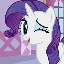 Size: 500x500 | Tagged: safe, screencap, rarity, pony, unicorn, cute, ei, female, mare, one eye closed, open mouth, raribetes, smiling, solo, wink