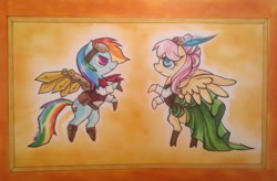 Size: 1024x671 | Tagged: safe, artist:creativeshiba, derpibooru import, fluttershy, rainbow dash, pegasus, pony, clothes, steampunk