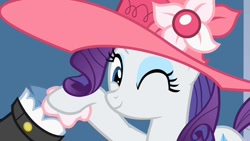 Size: 1000x562 | Tagged: safe, screencap, rarity, pony, unicorn, female, horn, mare, white coat, wink