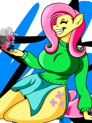 Size: 915x1215 | Tagged: safe, artist:jollyrogers5, fluttershy, seabreeze, anthro, breezie, breasts, clothes, faic, female, hootershy, sweater, sweatershy