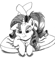 Size: 3000x3300 | Tagged: safe, artist:mark-terron, rarity, pony, unicorn, cushion, female, horn, mare, monochrome, solo