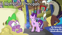 Size: 1600x900 | Tagged: safe, edit, edited screencap, screencap, discord, spike, starlight glimmer, dragon, pony, unicorn, a matter of principals, episode followup, winged spike