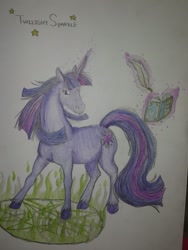 Size: 1024x1365 | Tagged: safe, artist:penkatshi, derpibooru import, twilight sparkle, book, magic, solo, traditional art