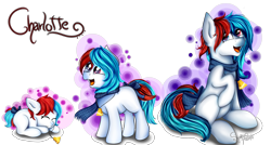 Size: 3739x2003 | Tagged: safe, artist:shamy-crist, oc, oc only, oc:charlotte, earth pony, pony, age progression, baby, baby pony, clothes, female, filly, high res, mare, prone, scarf, sleeping, solo