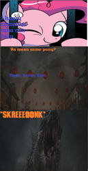 Size: 672x1304 | Tagged: safe, idw, pinkie pie, earth pony, kaiju, pony, godzilla, godzilla (series), godzilla 2014, legendary pictures, roar, skreeonk, updated