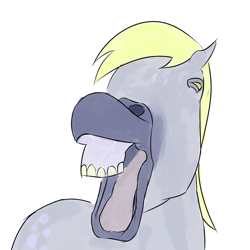 Size: 900x900 | Tagged: safe, artist:unity, derpy hooves, pegasus, pony, female, hoers, horse yawn, horses doing horse things, mare, mlpgdraws, nightmare fuel, open mouth, realistic, simple background, solo, white background, yawn