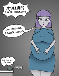 Size: 1269x1631 | Tagged: safe, artist:foxtide888, artist:pacificside18, boulder (pet), maud pie, better together, equestria girls, belly, belly button, big belly, clothes, dress, implied mudbriar, maud pies, offscreen character, pregnant, pregnant equestria girls