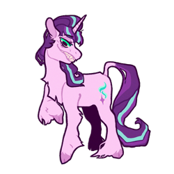 Size: 1536x1536 | Tagged: safe, artist:propokemon-dystopia, starlight glimmer, classical unicorn, pony, unicorn, cloven hooves, leonine tail, simple background, smiling, smirk, solo, teeth, transparent background, unshorn fetlocks