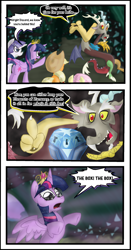 Size: 722x1378 | Tagged: safe, artist:supersheep64, applejack, discord, fluttershy, rarity, twilight sparkle, twilight sparkle (alicorn), alicorn, earth pony, pegasus, pony, unicorn, princess twilight sparkle (episode), comic, female, mare, mystery box of plot importance, uhf