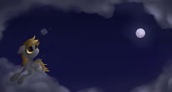 Size: 5000x2700 | Tagged: safe, artist:snowyglaze, derpy hooves, pegasus, pony, cloud, female, mare, moon, night, solo