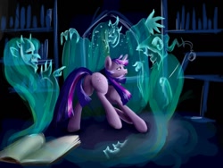 Size: 1400x1050 | Tagged: safe, artist:shizyaa, derpibooru import, twilight sparkle, ghost, dark, plot, scared