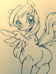 Size: 1280x1707 | Tagged: safe, artist:moka, derpy hooves, pegasus, pony, bubble butt, female, grayscale, mare, monochrome, plot, solo, traditional art