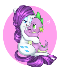 Size: 2390x3000 | Tagged: safe, artist:wickedsilly, rarity, spike, dragon, pony, unicorn, female, heart, hug, male, shipping, sparity, straight