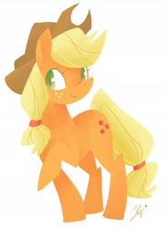 Size: 1280x1771 | Tagged: safe, artist:starrypon, applejack, earth pony, pony, raised hoof, simple background, solo