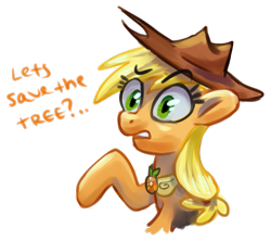 Size: 1113x990 | Tagged: safe, artist:kaermter, applejack, earth pony, pony, princess twilight sparkle (episode), bust, element of honesty, portrait, raised hoof, simple background, solo, text