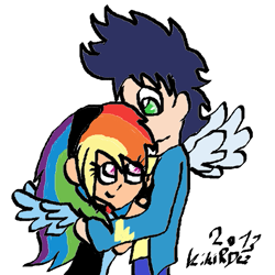 Size: 537x537 | Tagged: safe, artist:kikirdcz, derpibooru import, rainbow dash, soarin', human, female, humanized, male, shipping, soarindash, straight, winged humanization