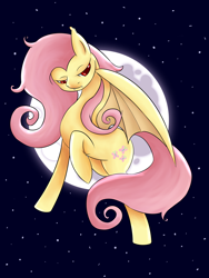 Size: 3000x4000 | Tagged: safe, artist:mezy-peach, fluttershy, bat pony, pony, flutterbat, moon, solo