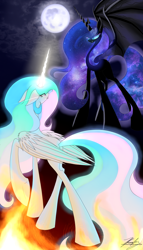 Size: 2000x3500 | Tagged: safe, artist:cloud-dash, nightmare moon, princess celestia, princess luna, alicorn, pony, glowing eyes