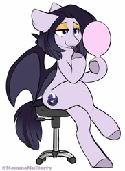 Size: 1456x2000 | Tagged: safe, artist:mulberrytarthorse, oc, oc:evening star, bat pony, pony, bat pony oc, bat wings, femboy, makeup, male, mirror, sitting, solo, stallion, trap, wings