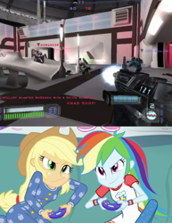 Size: 600x778 | Tagged: safe, derpibooru import, applejack, rainbow dash, equestria girls, rainbow rocks, applejack and rainbow dash playing, exploitable meme, meme, republic commando, star wars, video game