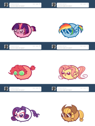 Size: 1600x2118 | Tagged: safe, artist:pekou, derpibooru import, applejack, fluttershy, pinkie pie, rainbow dash, rarity, twilight sparkle, earth pony, pegasus, pony, unicorn, ask my little chubbies, ask, chubbie, glasses, mane six, sunglasses, tumblr