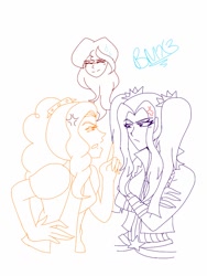 Size: 768x1024 | Tagged: safe, artist:brickercupmasterx3, adagio dazzle, aria blaze, sunset shimmer, female, lesbian, shipping, sunblaze, sunsagio, wip