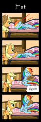 Size: 800x2376 | Tagged: safe, artist:sazanamibd, derpibooru import, applejack, rainbow dash, earth pony, pegasus, pony, 4koma, applejack's hat, comic, cowboy hat, duo, female, hat, implied appledash, implied lesbian, implied shipping, sleeping, snoring