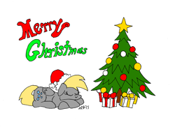 Size: 3261x2505 | Tagged: safe, artist:dragonboi471, derpy hooves, pegasus, pony, christmas, christmas tree, female, hat, mare, santa hat, simple background, sleeping, tree