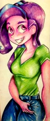 Size: 1329x3188 | Tagged: safe, artist:nolyanimeid, starlight glimmer, equestria girls, clothes, cute, looking up, pants, simple background, smiling, solo, traditional art, white background