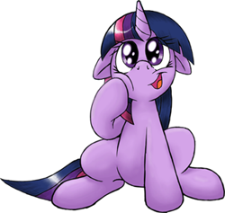 Size: 338x320 | Tagged: dead source, safe, artist:dfectivedvice, derpibooru import, twilight sparkle, colored, cute, floppy ears, looking at you, open mouth, simple background, sitting, smiling, solo, squishy cheeks, white background