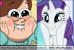 Size: 401x271 | Tagged: safe, rarity, pony, unicorn, gravity falls, image macro, mabel pines, meme, puffy cheeks, squishy cheeks, the love god, totally looks like