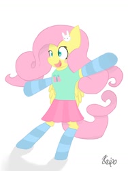 Size: 774x1032 | Tagged: safe, artist:kaiponi, fluttershy, pegasus, pony, bipedal, clothes, solo