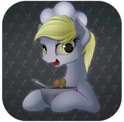 Size: 1024x1003 | Tagged: safe, artist:allyster-black, derpy hooves, pegasus, pony, bowl, chef, cute, derp, female, food, hat, mare, muffin, solo, spoon