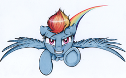 Size: 3213x1989 | Tagged: safe, artist:yellowrobin, derpibooru import, rainbow dash, pegasus, pony, flying, solo, underhoof