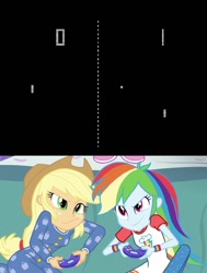 Size: 774x1024 | Tagged: safe, derpibooru import, applejack, rainbow dash, equestria girls, applejack and rainbow dash playing, exploitable meme, meme, pong