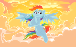 Size: 2667x1667 | Tagged: safe, artist:ostichristian, derpibooru import, rainbow dash, pegasus, pony, cloud, cloudscape, cloudy, solo