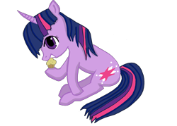 Size: 2273x1625 | Tagged: safe, artist:suntwirler, derpibooru import, twilight sparkle, eating, muffin, sitting, solo