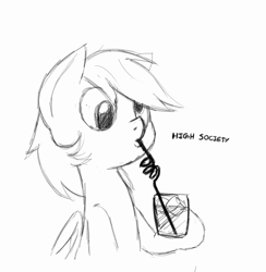 Size: 1190x1218 | Tagged: safe, artist:trickydick, derpy hooves, pegasus, pony, drink, drinking, drinking straw, female, glass, mare, monochrome, solo