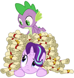 Size: 1978x2076 | Tagged: safe, artist:sonofaskywalker, spike, starlight glimmer, dragon, pony, unicorn, a matter of principals, scroll, simple background, transparent background, vector