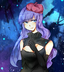 Size: 587x667 | Tagged: safe, artist:rt, rarity, human, beatnik rarity, beret, clothes, evening gloves, hat, humanized, keyhole turtleneck, open clothes, open-chest sweater, pixiv, solo, sweater, turtleneck