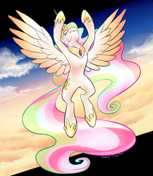 Size: 2000x2300 | Tagged: safe, artist:mickeymonster, artist:nessacity, princess celestia, alicorn, pony, cloud, cloudy, flying, solo