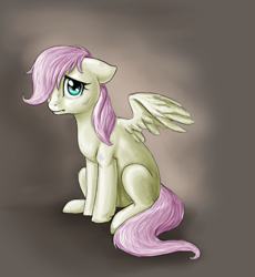 Size: 557x605 | Tagged: safe, artist:170th, fluttershy, pegasus, pony, filly, sad, sitting, solo