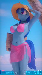 Size: 1080x1920 | Tagged: safe, artist:rinny, oc, oc only, oc:lovebrew, anthro, 3d, armpits, belly button, bellyring, bikini, blender, choker, clothes, female, piercing, see-through, solo, swimsuit, trans girl, transgender