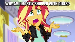 Size: 1920x1080 | Tagged: safe, edit, edited screencap, screencap, sunset shimmer, equestria girls, mirror magic, spoiler:eqg specials, female, image macro, implied lesbian, lesbian, meme, solo, upset