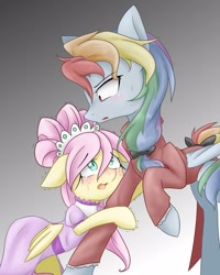 Size: 1000x1250 | Tagged: safe, artist:azurepicker, derpibooru import, fluttershy, rainbow dash, pegasus, pony, alternate hairstyle, bow, clothes, crying, female, fluttercedes, flutterdash, lesbian, rainbow dantes, shipping, the count of monte cristo, the count of monte rainbow