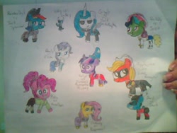 Size: 640x480 | Tagged: safe, artist:internet-hog, derpibooru import, applejack, fluttershy, pinkie pie, rainbow dash, rarity, twilight sparkle, oc, oc:dark, oc:giggly glee, oc:scribbly dibbly doo, earth pony, pony, unicorn, clothes, cosplay, costume, crossover, dash parr, disney infinity, elsa, fantasia, frozen (movie), hat, jack skellington, jack sparrow, jessie (toy story), mane six, mickey mouse, monsters inc., photo, pirates of the caribbean, queen elsarity, rapunzel, sulley, tangled (disney), teddy bear, the incredibles, the lone ranger, the nightmare before christmas, toy story, traditional art, vanellope von schweetz, wreck-it ralph