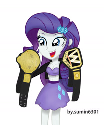 Size: 1536x1842 | Tagged: safe, artist:sumin6301, rarity, equestria girls, adorasexy, belly button, belt, bra, championship belt, cleavage, clothes, cute, female, midriff, sexy, solo, underwear, wrestling, wwe